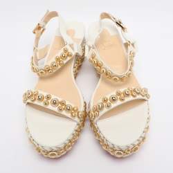 Pre Owned Christian Louboutin White Leather Lady Rondaclou Wedge Platform Sandals Size 42