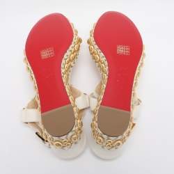 Pre Owned Christian Louboutin White Leather Lady Rondaclou Wedge Platform Sandals Size 42