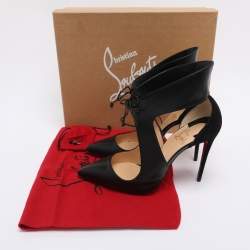 Pre Owned Christian Louboutin Black Leather and Suede Cut-Out Pointed Toe Pumps Size 38.5