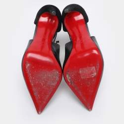 Pre Owned Christian Louboutin Black Leather and Suede Cut-Out Pointed Toe Pumps Size 38.5