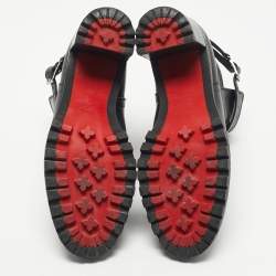 Pre Owned حذاء بوت كريستيان لوبوتان بطول الكاحل كعب عريض جلد أسود مقاس 37.5