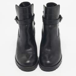 Pre Owned حذاء بوت كريستيان لوبوتان بطول الكاحل كعب عريض جلد أسود مقاس 37.5