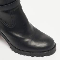 Pre Owned حذاء بوت كريستيان لوبوتان بطول الكاحل كعب عريض جلد أسود مقاس 37.5