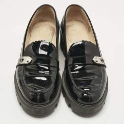 Pre Owned Christian Louboutin Black Patent Leather Lock Woody Slip On Loafers Size 37
