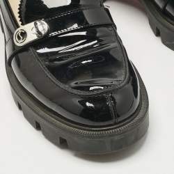 Pre Owned Christian Louboutin Black Patent Leather Lock Woody Slip On Loafers Size 37