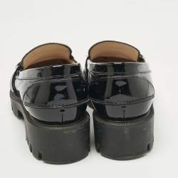 Pre Owned Christian Louboutin Black Patent Leather Lock Woody Slip On Loafers Size 37