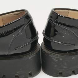 Pre Owned Christian Louboutin Black Patent Leather Lock Woody Slip On Loafers Size 37