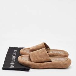 Pre Owned Christian Louboutin Brown Suede Holy Summer Crumble Slide Sandals Size 39.5