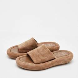 Pre Owned Christian Louboutin Brown Suede Holy Summer Crumble Slide Sandals Size 39.5