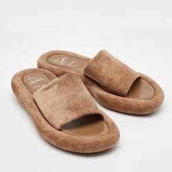 Pre Owned Christian Louboutin Brown Suede Holy Summer Crumble Slide Sandals Size 39.5