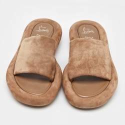 Pre Owned Christian Louboutin Brown Suede Holy Summer Crumble Slide Sandals Size 39.5