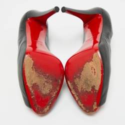 مملوكة مسبقًا حذاء كعب عالي كريستيان لوبوتان نيو فيري بريف قماش أسود لامع مقدمة مفتوحة نعل سميك مقاس 38.5