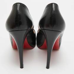 مملوكة مسبقًا حذاء كعب عالي كريستيان لوبوتان نيو فيري بريف قماش أسود لامع مقدمة مفتوحة نعل سميك مقاس 38.5