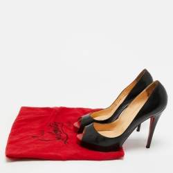 مملوكة مسبقًا حذاء كعب عالي كريستيان لوبوتان نيو فيري بريف قماش أسود لامع مقدمة مفتوحة نعل سميك مقاس 38.5