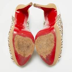 Pre Owned Christian Louboutin White Laser Cut Leather And Mesh Evita Peep Toe Platform Pumps Size 39