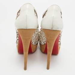 Pre Owned Christian Louboutin White Laser Cut Leather And Mesh Evita Peep Toe Platform Pumps Size 39