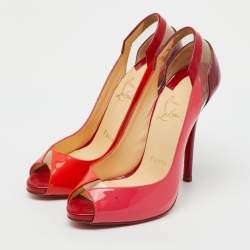 Pre Owned Christian Louboutin Multicolor Patent Leather and PVC Peep Toe Pumps Size 35