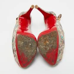 Pre Owned Christian Louboutin Multicolor Python Leather Lady Peep Toe Platform Slingback Pumps Size 40