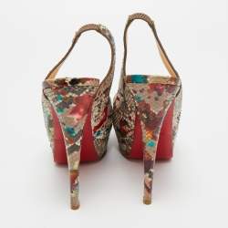 Pre Owned Christian Louboutin Multicolor Python Leather Lady Peep Toe Platform Slingback Pumps Size 40