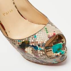 Pre Owned Christian Louboutin Multicolor Python Leather Lady Peep Toe Platform Slingback Pumps Size 40