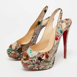 Pre Owned Christian Louboutin Multicolor Python Leather Lady Peep Toe Platform Slingback Pumps Size 40