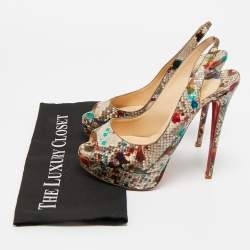 Pre Owned Christian Louboutin Multicolor Python Leather Lady Peep Toe Platform Slingback Pumps Size 40