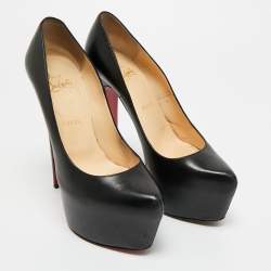 Pre Owned Christian Louboutin Black Leather Daffodile Platform Pumps Size 39.5