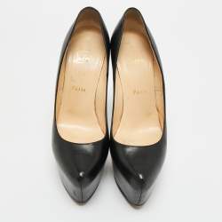 Pre Owned Christian Louboutin Black Leather Daffodile Platform Pumps Size 39.5
