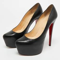 Pre Owned Christian Louboutin Black Leather Daffodile Platform Pumps Size 39.5