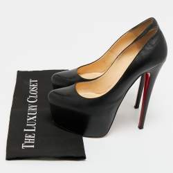 Pre Owned Christian Louboutin Black Leather Daffodile Platform Pumps Size 39.5