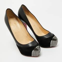 Pre Owned Christian Louboutin Black Leather and Suede Maggie Platform Pumps Size 39