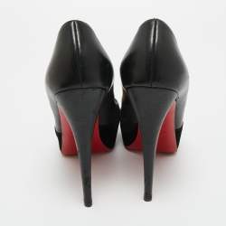 Pre Owned Christian Louboutin Black Leather and Suede Maggie Platform Pumps Size 39