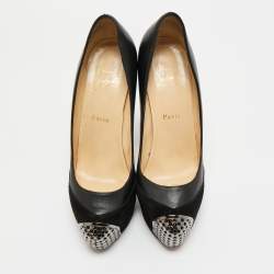 Pre Owned Christian Louboutin Black Leather and Suede Maggie Platform Pumps Size 39