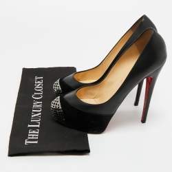 Pre Owned Christian Louboutin Black Leather and Suede Maggie Platform Pumps Size 39