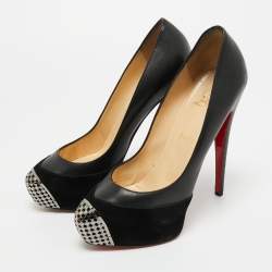 Pre Owned Christian Louboutin Black Leather and Suede Maggie Platform Pumps Size 39