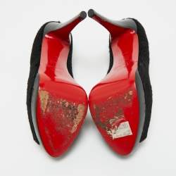 Pre Owned Christian Louboutin Black Calf Hair Palais Royal Platform Pumps Size 39.5