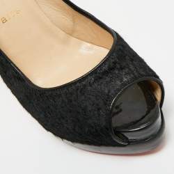 Pre Owned Christian Louboutin Black Calf Hair Palais Royal Platform Pumps Size 39.5