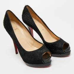 Pre Owned Christian Louboutin Black Calf Hair Palais Royal Platform Pumps Size 39.5