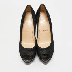 Pre Owned Christian Louboutin Black Calf Hair Palais Royal Platform Pumps Size 39.5