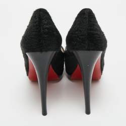 Pre Owned Christian Louboutin Black Calf Hair Palais Royal Platform Pumps Size 39.5