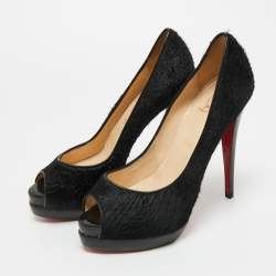 Pre Owned Christian Louboutin Black Calf Hair Palais Royal Platform Pumps Size 39.5