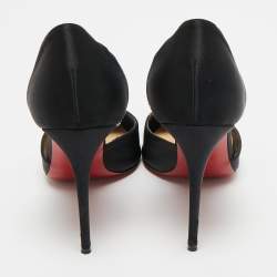 Pre Owned Christian Louboutin Black Satin and PVC Krystal Cross Pumps Size 36.5