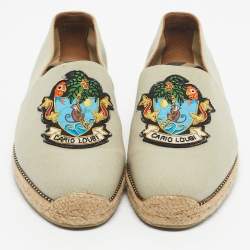 Pre Owned Christian Louboutin Light Green Canvas Cairo Loubi Espadrille Loafers Size 40
