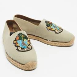 Pre Owned Christian Louboutin Light Green Canvas Cairo Loubi Espadrille Loafers Size 40