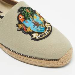 Pre Owned Christian Louboutin Light Green Canvas Cairo Loubi Espadrille Loafers Size 40