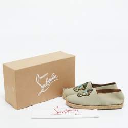 Pre Owned Christian Louboutin Light Green Canvas Cairo Loubi Espadrille Loafers Size 40