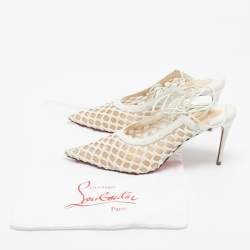 Pre Owned Christian Louboutin White Leather and Mesh Cage & Curry Pumps Size 37.5