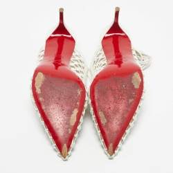 Pre Owned Christian Louboutin White Leather and Mesh Cage & Curry Pumps Size 37.5