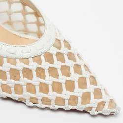 Pre Owned Christian Louboutin White Leather and Mesh Cage & Curry Pumps Size 37.5