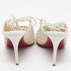 Pre Owned Christian Louboutin White Leather and Mesh Cage & Curry Pumps Size 37.5
